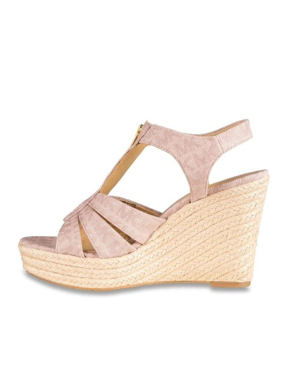 MICHAEL KORS PINK WEDGE SANDAL BERKLEY LOGO JACQUARD SIZE 10 - Picture 8 of 15